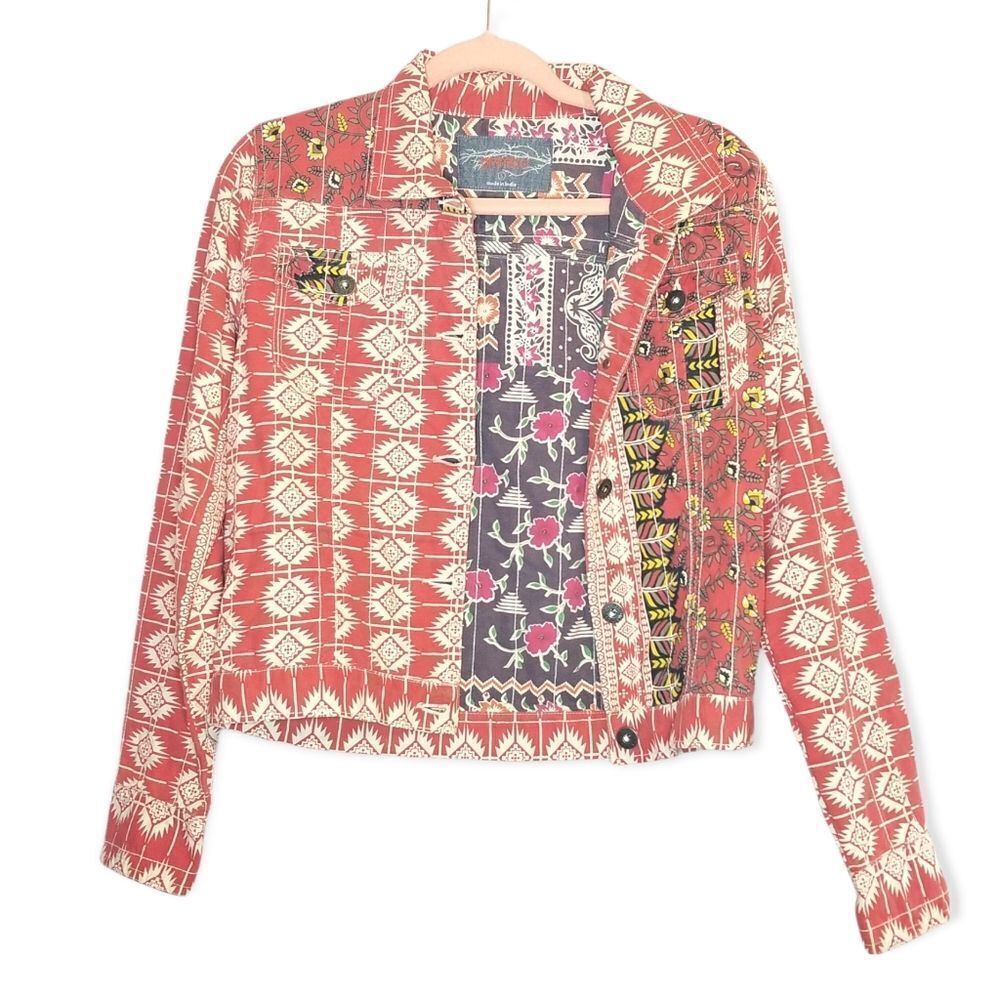 Gramicci Red 100% Cotton Multicolor Mixed Print Boho Global Jacket